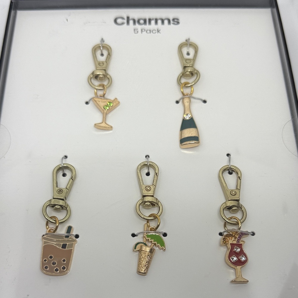 Gold Drink Charms 5-Pack Cocktail Theme NWT OS